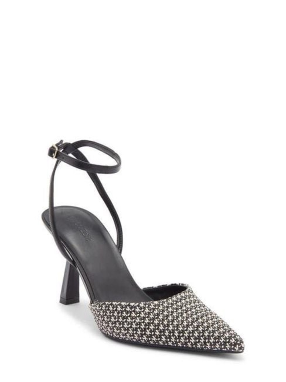 Open Edit Black Tweed Pointed-Toe Ankle-Strap Heels  Size 10